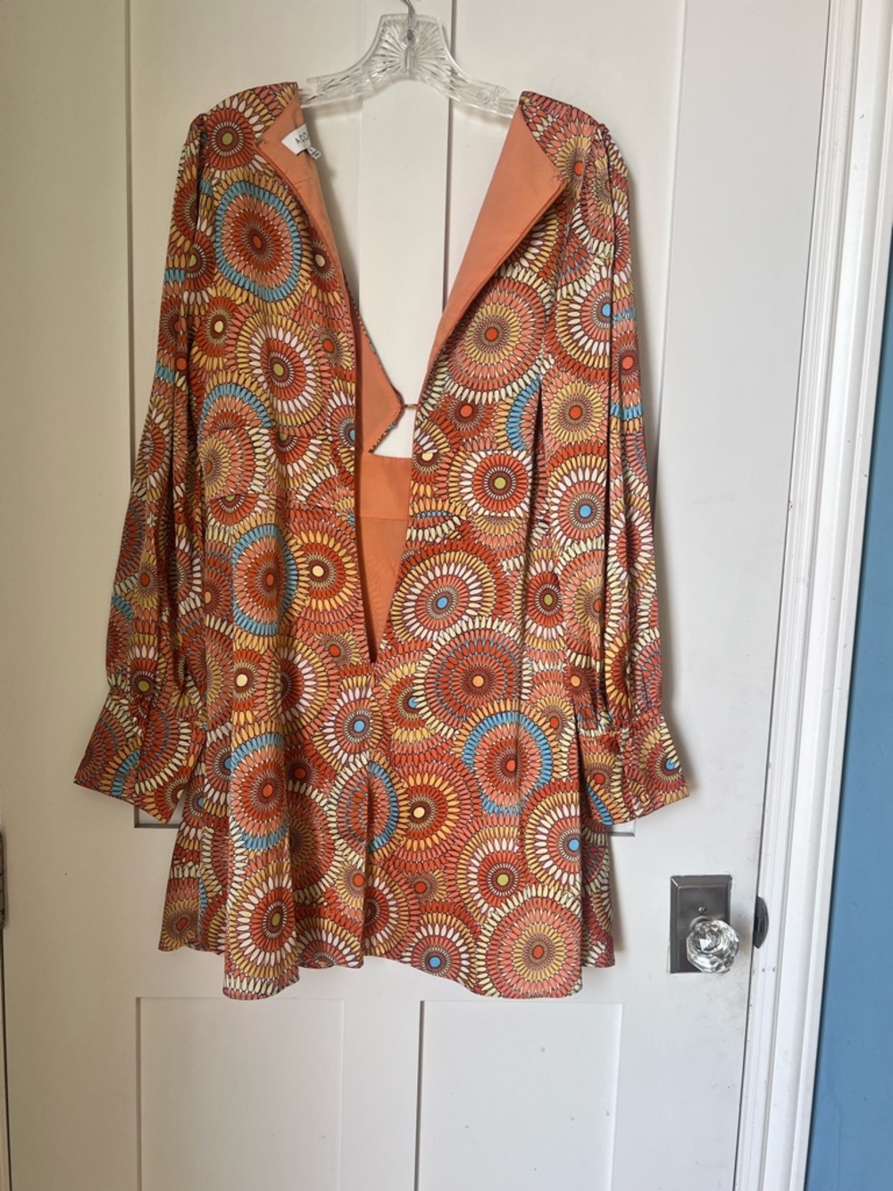 ACOA Retro 70s Psychedelic Flora Groovy Boho Mod Long Sleeve Mini Dress Sz L - Picture 8 of 12